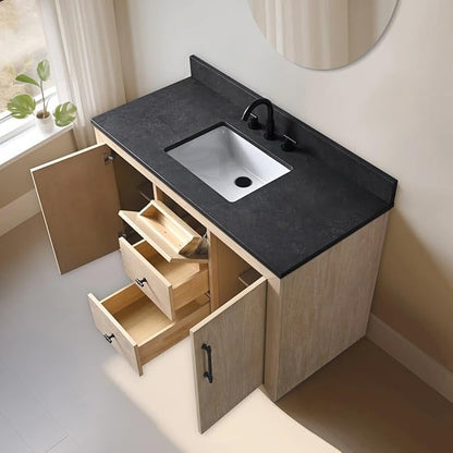 Vanity Art 48" Bathroom Vanity with Sink, Vanity Cabinet with Doors and Shelf, Modern Wood Bathroom Vanity with White Marble Top, Solid Wood Frame, 3 Functioning Drawers,VA70-48-LW-B