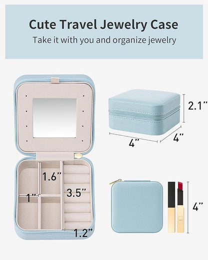 VLANDO Teacher Appreciation Graduation Gifts - Small Travel Jewelry Box Organizer - Display Case for Girls Women Gift Rings Earrings Necklaces Storage with Mirror Blue | Necklace Hook for Anti-tangle, Removable Dividers, Waterproof PU Leather,Portable ...