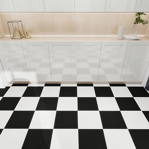30-Pack 12"x12" Peel and Stick Floor Tiles Waterproof Self Adhesive Vinyl DIY Flooring for Bedroom, Bathroom, Kitchen, RV, Cover 30 Sq. Ft, Matte Black & White