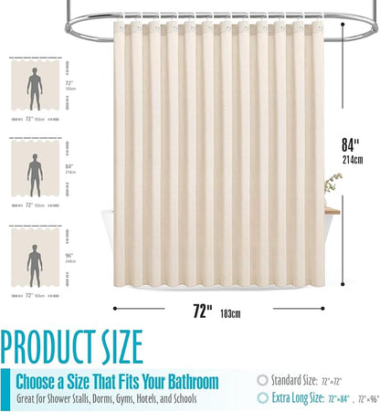 Ga-Geetopia Extra Long Linen Textured Shower Curtain Set with Hooks, Beige Boho Farmhouse Bath Shower Curtains for Bathroom Neutral Cloth, Hotel Luxury, Weighted, 72W x 84L, Cream