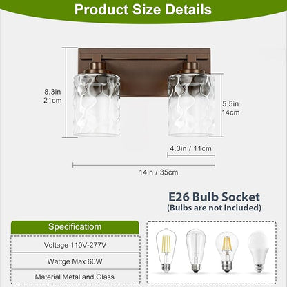 Modern Bathroom Lighting Fixtures Over Mirror, Vanity Lights for Bathroom, Wall Sconces with Clear Glass Shades, E26 Ceramic Socket, 2-Light 14-inch Oil-Rubbed