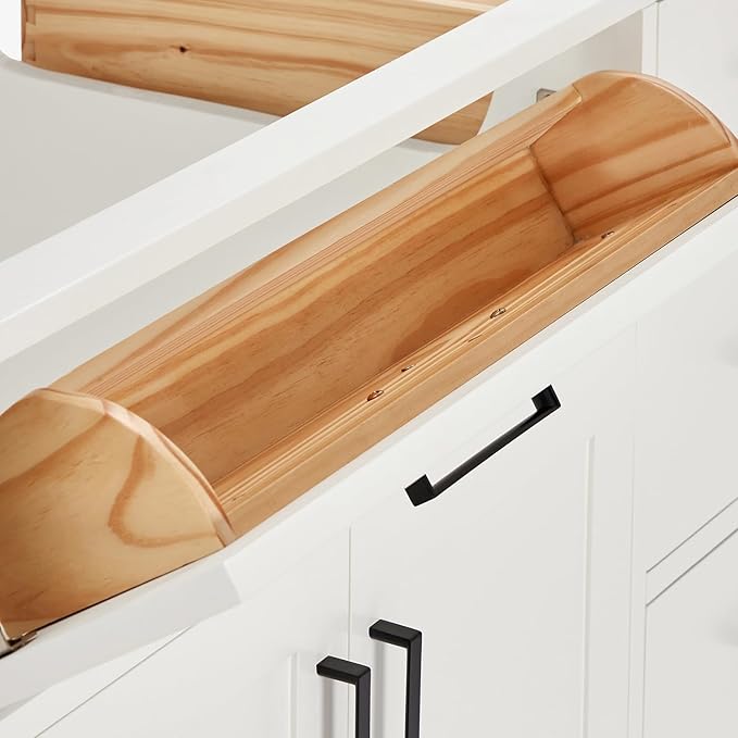 ARIEL Hepburn 66-inch Bathroom Vanity Base Cabinet,Solid Wood, 2 Soft Closing Doors, 9 Dovetail Drawers, White