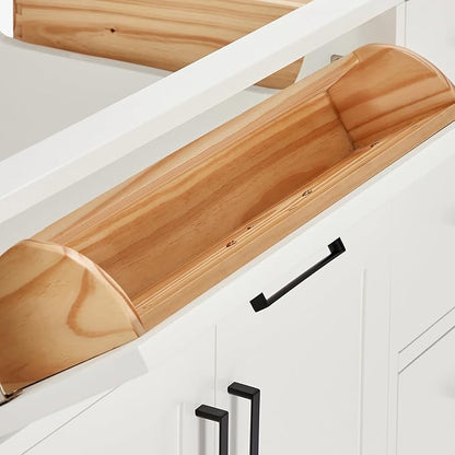 ARIEL Hepburn 66-inch Bathroom Vanity Base Cabinet,Solid Wood, 2 Soft Closing Doors, 9 Dovetail Drawers, White