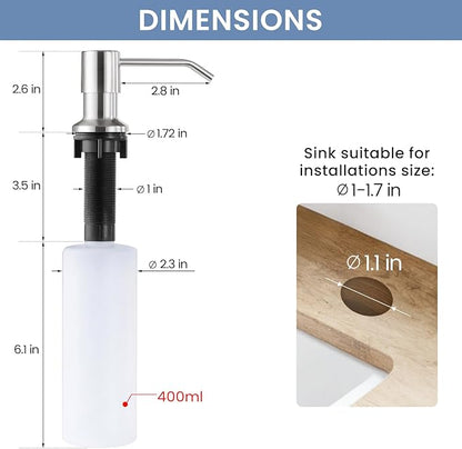 DJS Kitchen Faucets with Soap Dispenser - Dual Mode Setting Single Handle 1 or 3 Holes Commercial Black Kitchen Sink Faucet with Deck Plate for Farmhouse RV Vessel Basin (Brush Nickel)