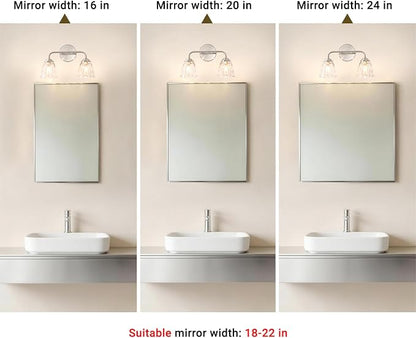 Daunton Vintage Bathroom Vanity Light, Brushed Nickel Vanity Lights Over Mirror, 2-Light Elegant Bathroom Light Fixture with Flower Glass Shade, Wall Sconce Lighting for Bedroom Lining Room
