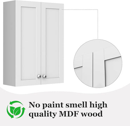 Bathroom Cabinet Wall Mounted Over Toilet Storage Cabinet 20x28 inch White Medicine Cabinets for Wall Mount Space Saver Bathroom Storage Cabinet with 2 Adjustable Shelves & 2 Doors