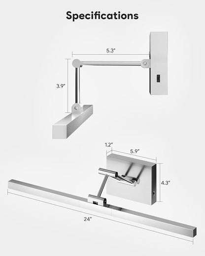 VONLUCE 24" Modern LED Bathroom Vanity Light, Brushed Chrome | 3CCT, Flicker-free, 360° Rotatable Head & Swing Arm, IP44 waterproof Bathroom Light Fixture Over Mirror for Bathroom, Picture