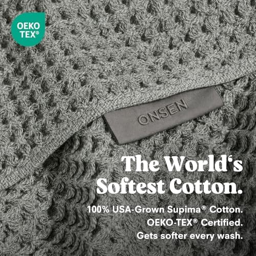ONSEN Supima® Waffle Face Towels, Quick Dry Lint Free 100% USA Cotton, Lightweight Absorbent Face Towel Set, 12x12 in (Cinder Grey, Face Towel 2-Pack)