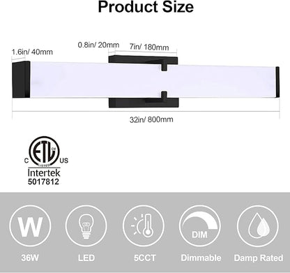 Bathroom Vanity Light 2700/3000/3500/4000/5000k Dimmable, Black Modern Matte for Vanity Lighting Over Mirror LED, 32 inch IP44 36W Equivalent to Incandescent 300W, ETL Listed (1 Pack)