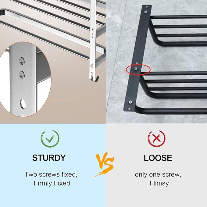 23" Towel Racks for Bathroom with Towel Bars, 3 Tier Hotel Towel Shelf Stainless Steel Wall-Mounted Holder with Towel Shelves Brushed Nickel