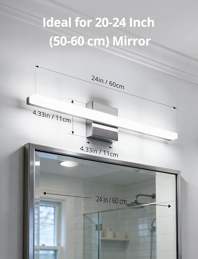 Combuh Vanity Light Fixtures for Mirror, Modern Bathroom Wall Sconce Chrome | 24 Inch Long, Soft Shadow Free, Linear Lamp Bar, Power Room, Luces para Baño, Splash-Resistant, 5 Color Adjustable, 2 Pack