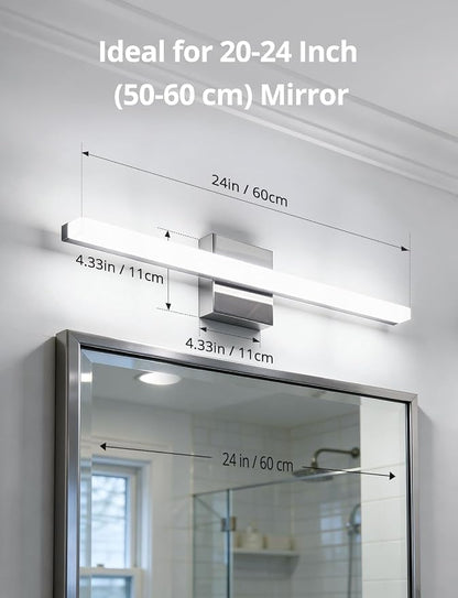 Combuh Vanity Light Fixtures for Mirror, Modern Bathroom Wall Sconce Chrome | 24 Inch Long, Soft Shadow Free, Linear Lamp Bar, Power Room, Luces para Baño, Splash-Resistant, 5 Color Adjustable, 2 Pack