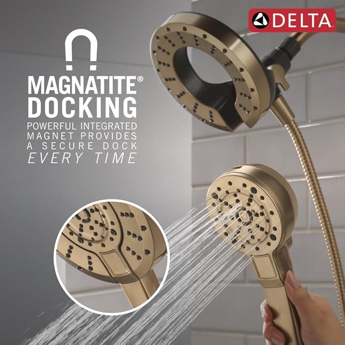 Delta 5-Setting In2ition 2-in-1 Dual Shower Head with Handheld High Pressure ProClean Spray, Brushed Gold Detachable Shower Head with Hose, 1.75 GPM Flow Rate, Champagne Bronze 75548CZ