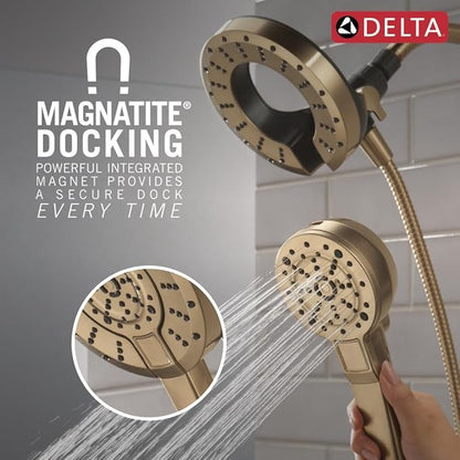 Delta 5-Setting In2ition 2-in-1 Dual Shower Head with Handheld High Pressure ProClean Spray, Brushed Gold Detachable Shower Head with Hose, 1.75 GPM Flow Rate, Champagne Bronze 75548CZ