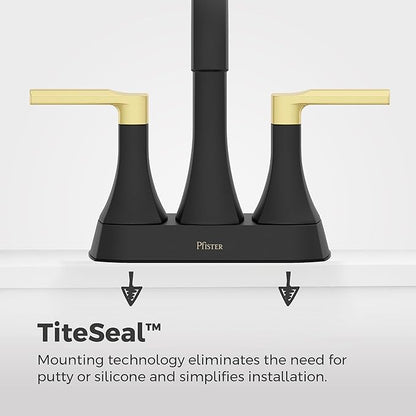 Pfister Vaneri Bathroom Sink Faucet, 4-Inch Centerset, 2-Handle, 3-Hole, NSF Certified, Matte Black and Brushed Gold Finish, LF048VRIBBG
