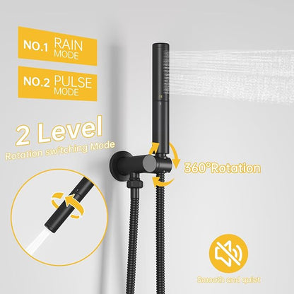 BESy Shower System with 10 Inch Round Rain Shower Head and Handheld Wall Mounted, High Pressure Rainfall Heads Shower Faucet Fixture Combo Set with 2 in 1 Spray Showerhead for Bathroom, Black
