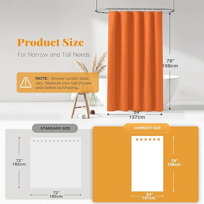 BTTN Stall Fabric Shower Curtain - 54x78 Inch Long Linen Textured Heavy Duty Shower Curtain Set with 10 Plastic Hooks, Narrow Neutral Outdoor Weighted Waterproof Shower Curtains for Bathroom - Orange