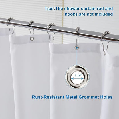 Amazer Small Stall Shower Curtain Liner Washable, 48x72 Inches, Fabric Shower Liner with 2 Bottom Stones, Narrow Waterproof RV Shower Curtain Liner, 8 Grommet Holes, Hotel Quality, White