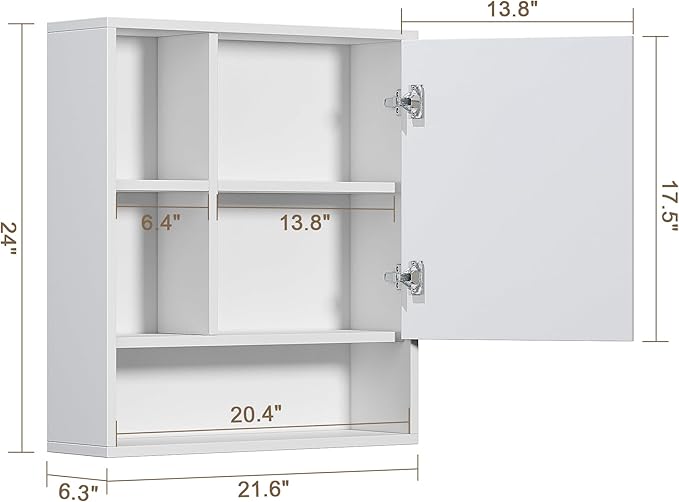 ChooChoo Bathroom Wall Mirror Cabinet, Medicine Cabinet with Single Door and Adjustable Shelf, Over The Toilet Space Saver Storage Cabinet, White