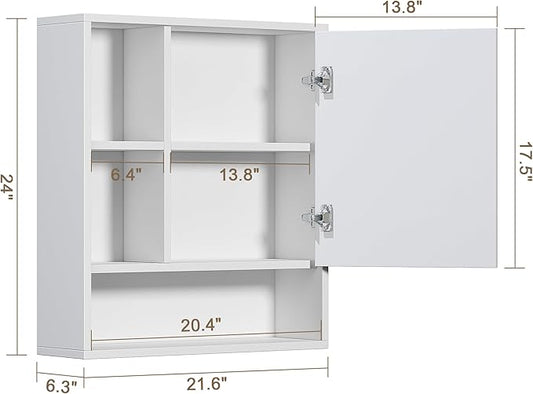 ChooChoo Bathroom Wall Mirror Cabinet, Medicine Cabinet with Single Door and Adjustable Shelf, Over The Toilet Space Saver Storage Cabinet, White