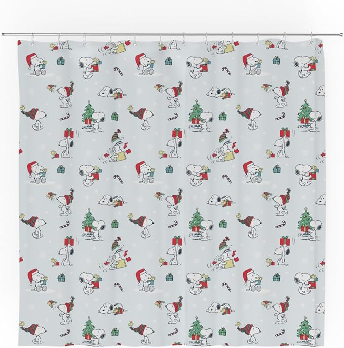 Peanuts Holiday Christmas Bath 13-Piece Shower Curtain Set, 72 x 72 Inch Fabric Curtain with Hooks, Bathroom Decor, Machine Washable, (100% Officially Licensed Product) by Franco Collectibles.