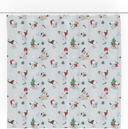 Peanuts Holiday Christmas Bath 13-Piece Shower Curtain Set, 72 x 72 Inch Fabric Curtain with Hooks, Bathroom Decor, Machine Washable, (100% Officially Licensed Product) by Franco Collectibles.