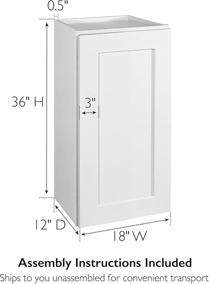 Design House Brookings Shaker Unassembled Wall Kitchen Cabinet W1836, 18 W x 12 D x 36 H, Painted White, Solid Wood, Design House, 543116