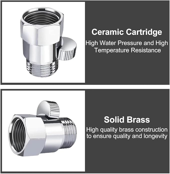 MAYYAYA Brass Shower Shut Off Valve, Flow Control, Handheld/Bidet, Chrome | Shut Off Valve, Flow Control, G1/2 NPT, Brass Body, Handle Lever, for Handheld Shower&Bidet Sprayer, Leak-Free, Silver