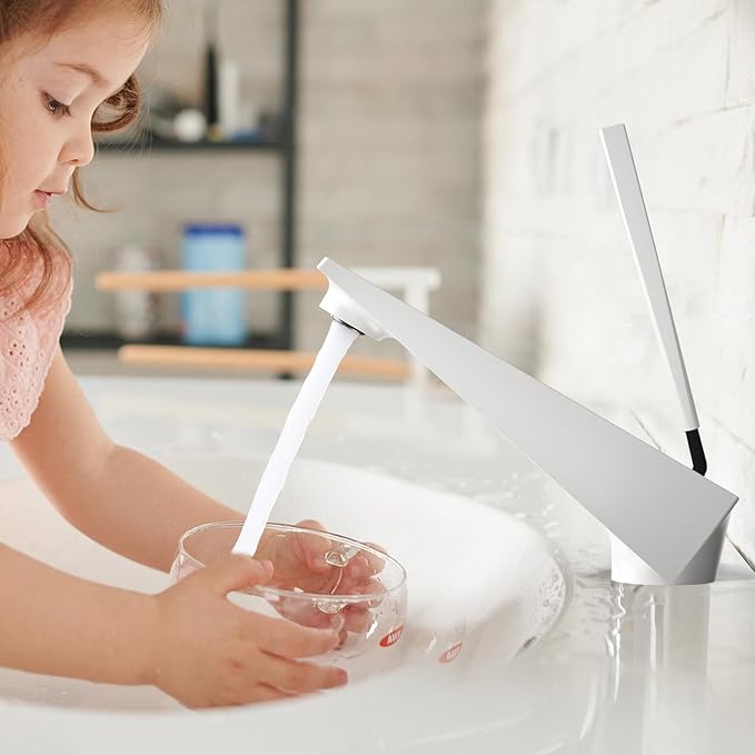 Bathroom Sink Faucet Milky White, Single Handle Brass Sink Faucet with Unique Design, Single Hole Basin Mixer for Lavatory, Vanity, RV, Modern Farmhouse, Suitable for 1 Hole