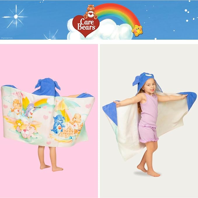 Care Bears Retro Kids Super Soft Bath/Pool/Beach Soft Cotton Terry Hooded Towel Wrap, 24 in x 50 in, (Officially Licensed Product) By Franco