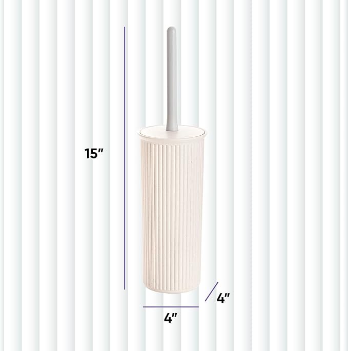 Superio Ribbed Collection - Eco-Friendly Decorative Plastic Toilet Bowl Brush and Holder Set, (1 Pack) Cleaner Scrubber for Bathroom