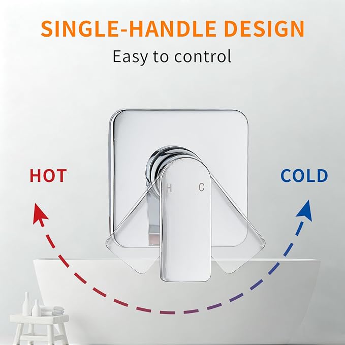Shower Faucet Single Function Trim Kit with Rough-in Valve Set Bath Rainfall Shower System 8inch Square Stainless Steel Metal Shower Head Polished Chrome