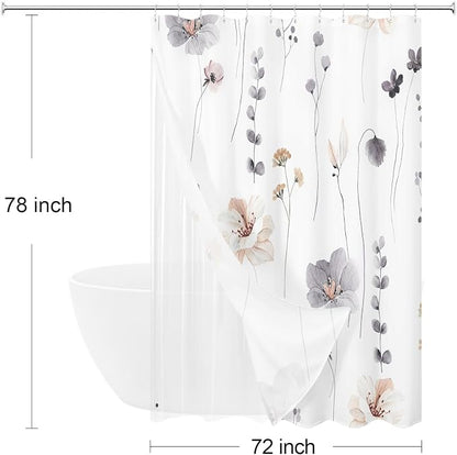 Long 3 in 1 Shower Curtain Set, 72x78 | Long 3 in 1 Shower Curtain Set, PEVA Liner Set & 12 Double Sided Steel Hooks, Waterproof Fabric Bathroom Curtain