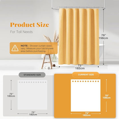 BTTN 78 Inch Long Shower Curtain - Linen Textured Heavy Duty Fabric Shower Curtain Set with 12 Plastic Hooks, Wrinkle Free, Machine Washable, Neutral Cloth Spa Bath Curtains for Bathroom, 72x78, Gold