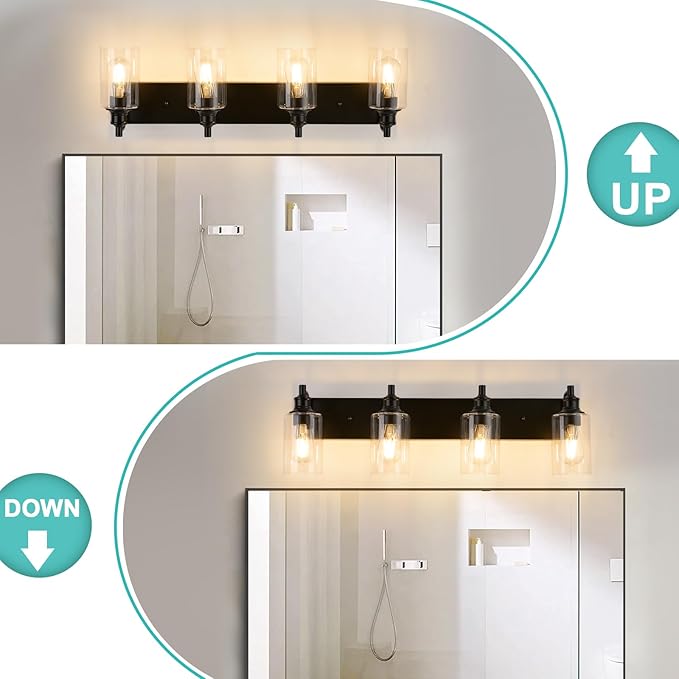 4-Light Bathroom Light Fixtures Modern Black Vanity Lights for Bathroom Lighting Fixtures Over Mirror for Cabinet Mirror Bedroom Hallway