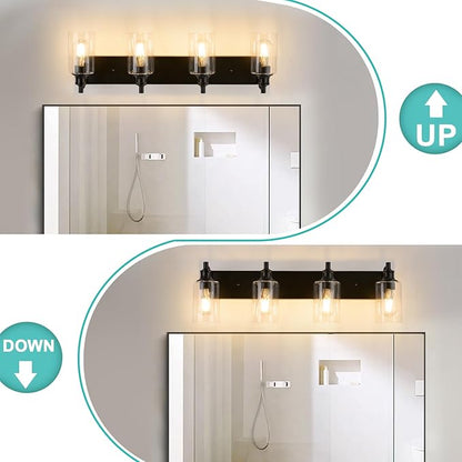 4-Light Bathroom Light Fixtures Modern Black Vanity Lights for Bathroom Lighting Fixtures Over Mirror for Cabinet Mirror Bedroom Hallway