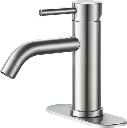 Bathroom Faucets One Hole Modern Sink Faucet Brushed Nickel, Single Handle Rv Bathroom Faucet with 3 Hole Deck Plate, Water Supply Lines