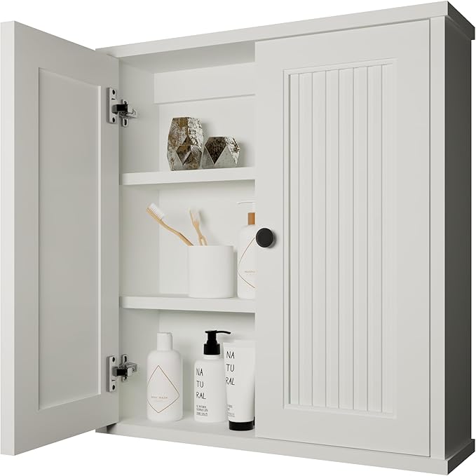 Waterproof WPC Wall-Mounted Bathroom Wall Cabinet Over the Toilet Storage Cabinet with Adjustable Shelves, Medicine Cabinet for Bathroom