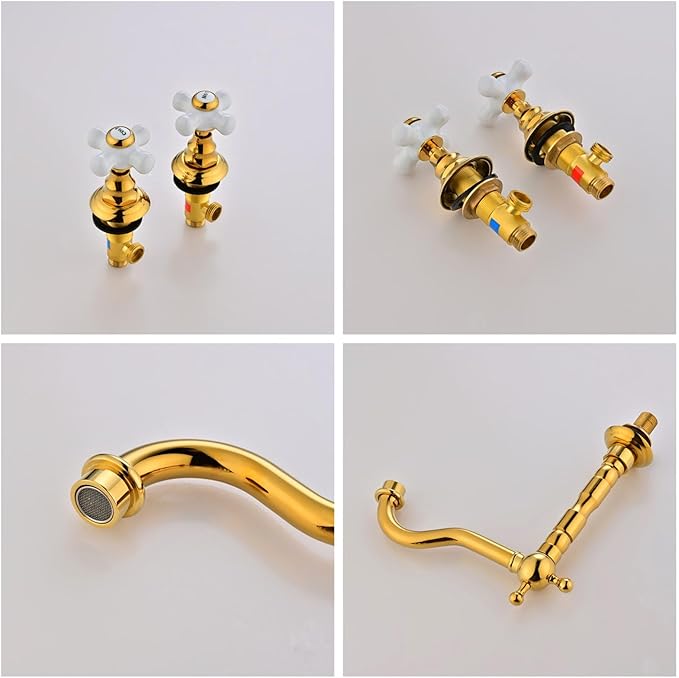 Restroom Vanity Faucet 3 Hole Long Spout Reach 2 Knob Bathroom Faucet Widespread G1/2'' Hot and Cold Water,Titanium