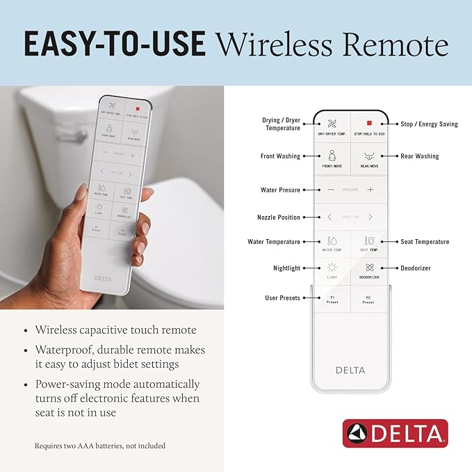 Delta Faucet Refresh Ultimate Elongated Electric Bidet Toilet Seat, Warm Water Bidet, Heated Seat Bidet, Bidet with Dryer, Bidet Attachment for Toilet, Bidet Toilet Seat Elongated, White 893007E-WH