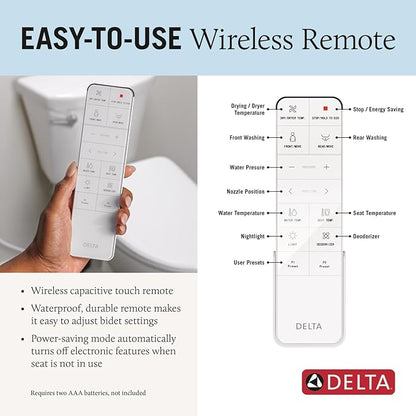 Delta Faucet Refresh Ultimate Elongated Electric Bidet Toilet Seat, Warm Water Bidet, Heated Seat Bidet, Bidet with Dryer, Bidet Attachment for Toilet, Bidet Toilet Seat Elongated, White 893007E-WH