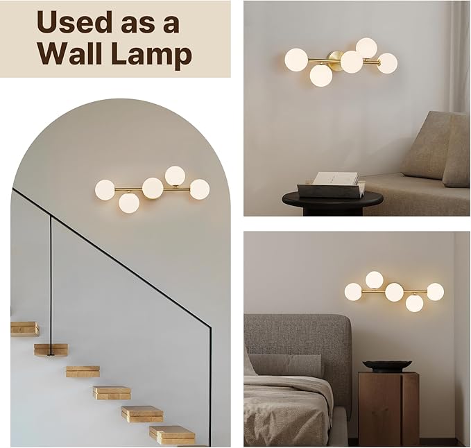 Bathroom Light Fixtures, Brushed Gold Bathroom Vanity Light Over Mirror with Milk White Glass Shades, Dimmable LED Wall Sconces for Hallway, Entryway, Living Room, Bedside, Staircase