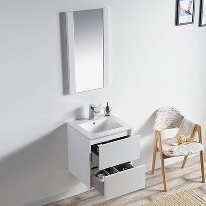 Blossom 20" Modern Bathroom Vanity and Sink Combo - Pre-Assembled Wall Mount Plywood Cabinet - Moisture Proof Glossy White Finish - Designer Powder Room Vanity for Narrow Spaces