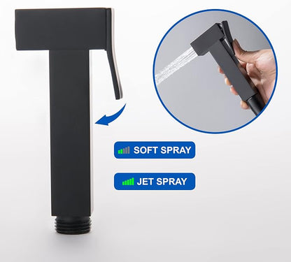 Warm Water Bidet Sprayer for Toilet with Hot and Cold Brass Rough-in Valve, Stainless Steel Handheld Bidet Attachment Set for Feminine, Pets and Baby Diaper Wash, Matte Black, BDS08-7
