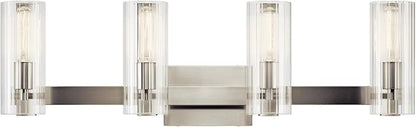 Kichler Jemsa 4 Light Vanity, Modern Light with Clear Fluted Glass in Brushed Nickel for Bathroom or Powder Room (9.75" x 32"), 55169NI