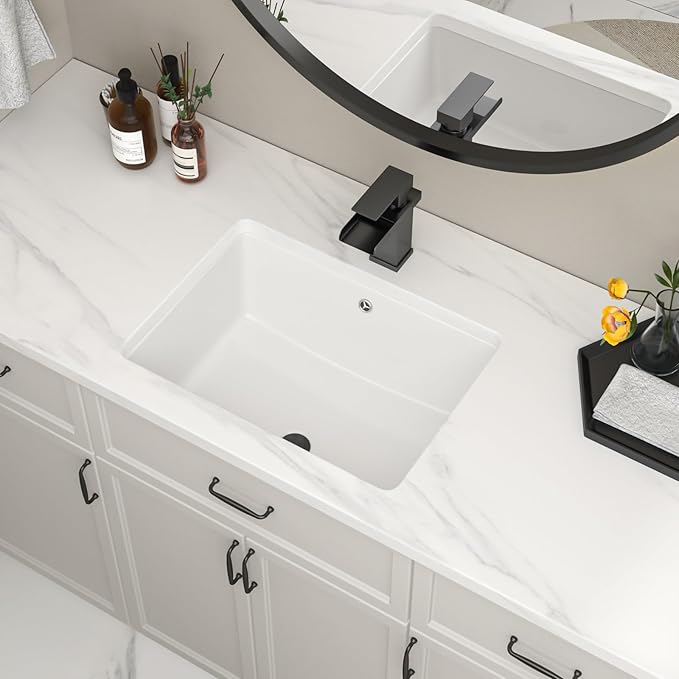 Undermount Bathroom Sink 20''x14'' White Rectangle Bathroom Sink Porcelain Ceramic Sink Vanity Basin Lavatory Sink Vessel Sink