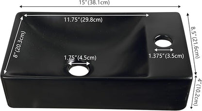 JONATHAN Y SNK1004E-R Felix 15 in. W x 8 in. D Modern Wall Mounted Rectangular Ceramic Mini Sink Basin, Right-Side Faucet, Matte Black