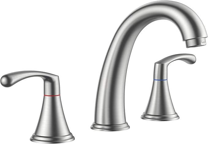 FORIOUS Bathroom Sink Faucet 3 Hole Widespread 8 Inch Brushed Nickel | 3-hole 6-12 Inch Widespread Sink Faucets with Drain and Water Supply Lines, for Vanity Rv Commercial Lavatory Restroom Basin