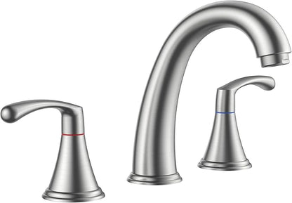 FORIOUS Bathroom Sink Faucet 3 Hole Widespread 8 Inch Brushed Nickel | 3-hole 6-12 Inch Widespread Sink Faucets with Drain and Water Supply Lines, for Vanity Rv Commercial Lavatory Restroom Basin