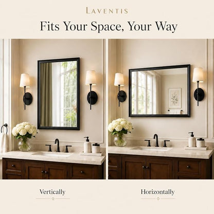24x36 Inch Matte Black Bathroom Mirrors for Over Sink | Curved Aluminum Frame Rectangular Vanity Mirror, HD Tempered Glass, Rust-Resistant Wall Mirror for Bedroom & Entryway